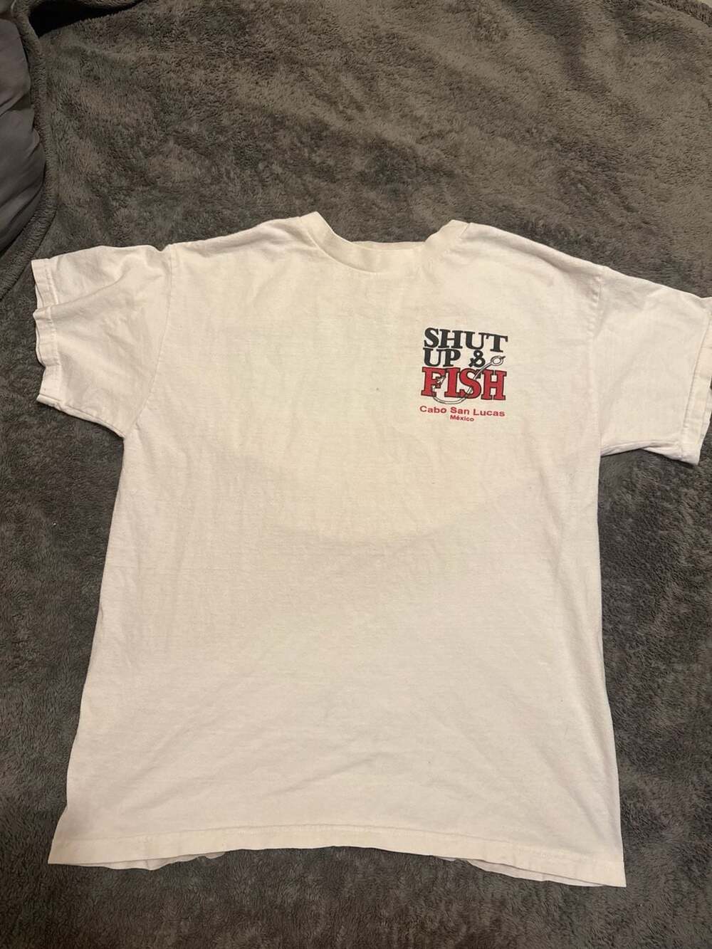 Vintage M&O Knits Shut Up & Fish Cabo San Lucas Mexico Graphic T-Shirt